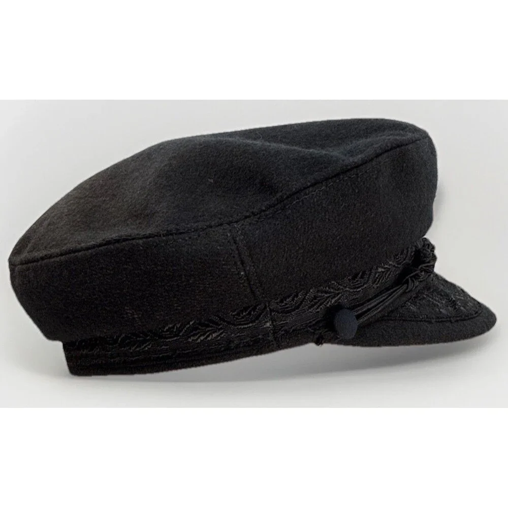 Vintage Greek Fishermans Cap Made In Greece Wool Nylon Size M - 7 1/8 Black